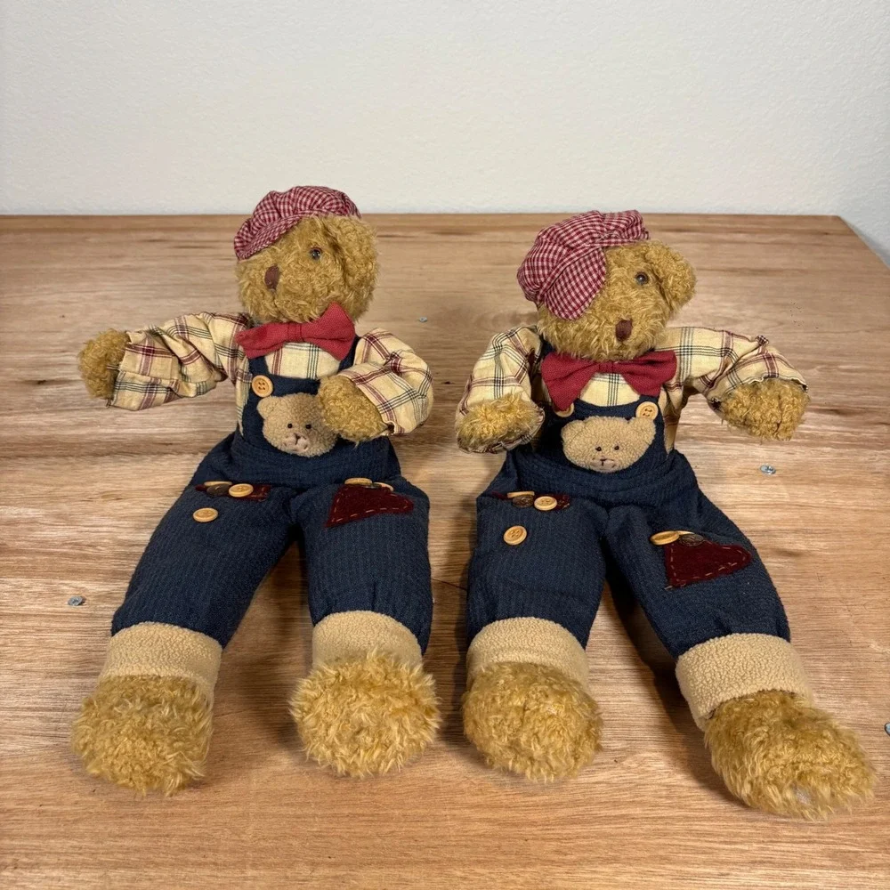 Dan Dee Collectors Choice Plush Teddy Bears Set of 2 Country Overalls Plaid 18